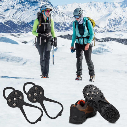 LACE INN Non Slip Gripper Spike, Ice Grippers Traction Cleats Snow Shoe Spikes Grips Crampons with 10 Steel Studs Cleats 2 Pair