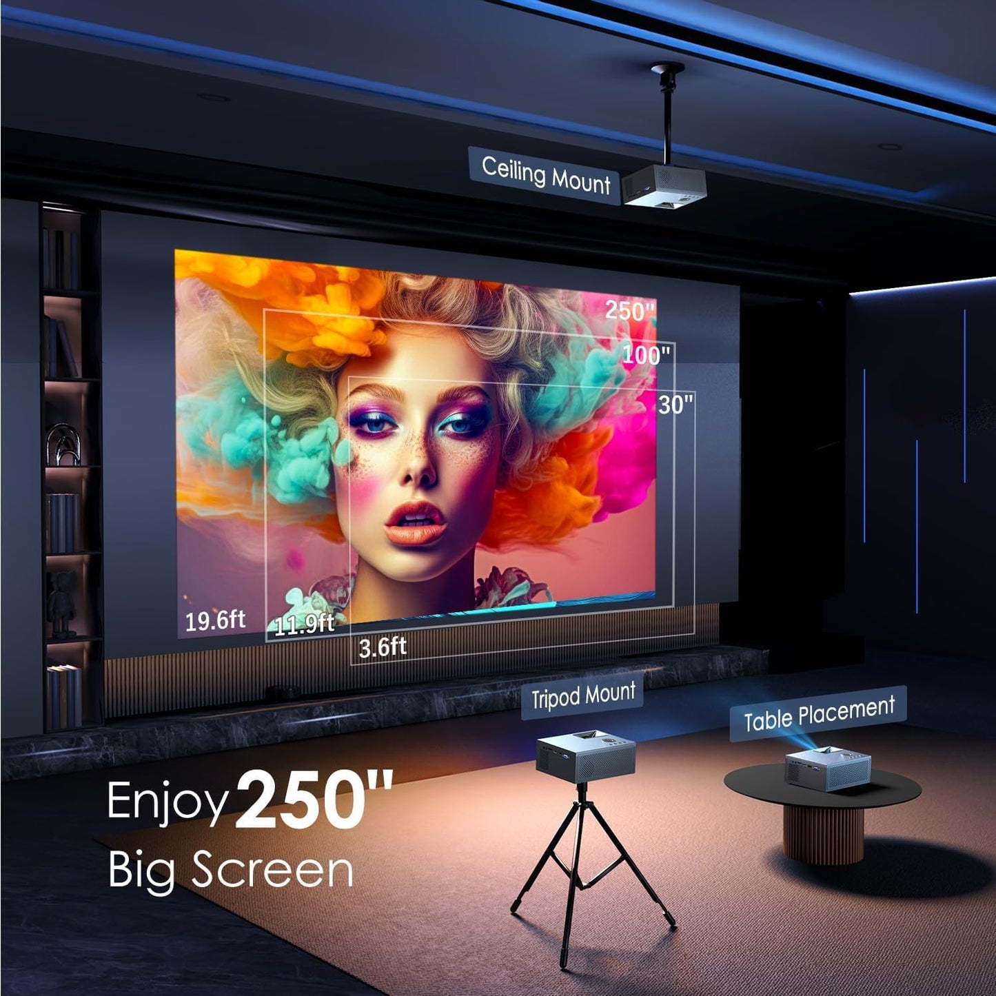 OWNKNEW 4K Mini Projector with WiFi and Bluetooth