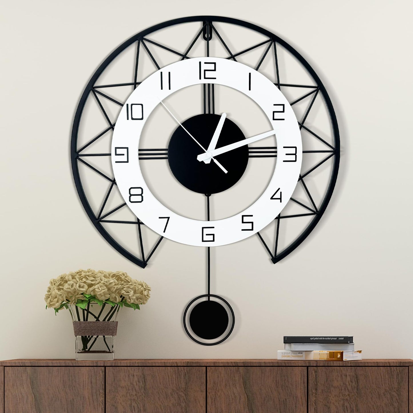 17" Modern Silent Wall Clock with Pendulum