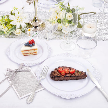Silver Disposable Dinnerware Set for 50 Guests