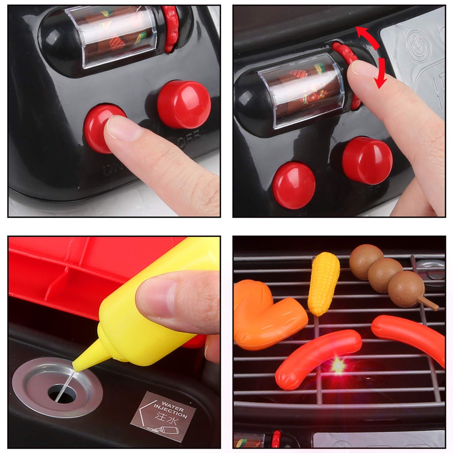 Kitchen Pretend Play Set for Kids, Cooking Spray Pressure Cooker and Pans Other Cookware, Fruit and Vegetable Cutting Toys, Birthday Gifts for Boys Girls 3,4,5,6 (BBQ Set)