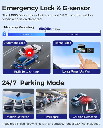 AZDOME 4K Triple Channel Dash Cam with WiFi