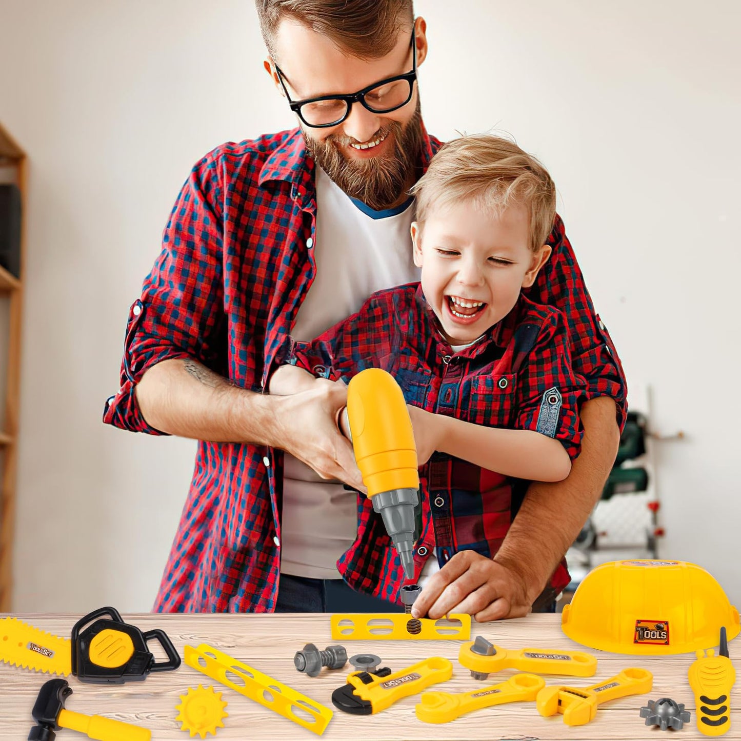 UNIH Toddler Tool Bench Kids Workbench Tools Set for Kids Toy Pretend Play Learning Toy Tool Set with Electric Drill, Toddler Boy Toys for 2 Year Old Boys Gift