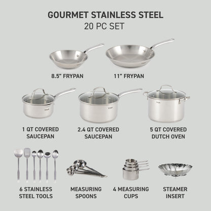 T-Fal 20-Piece Stainless Steel Cookware Set