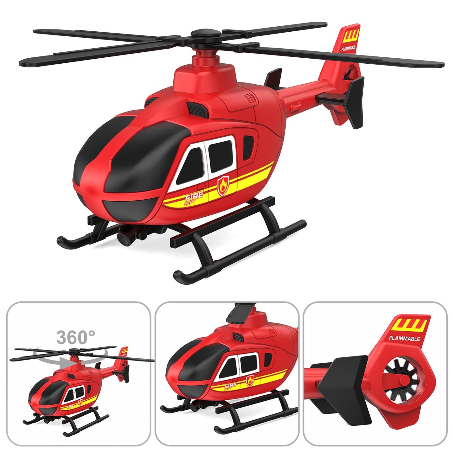 Fire Truck Toy with Helicopter for Kids