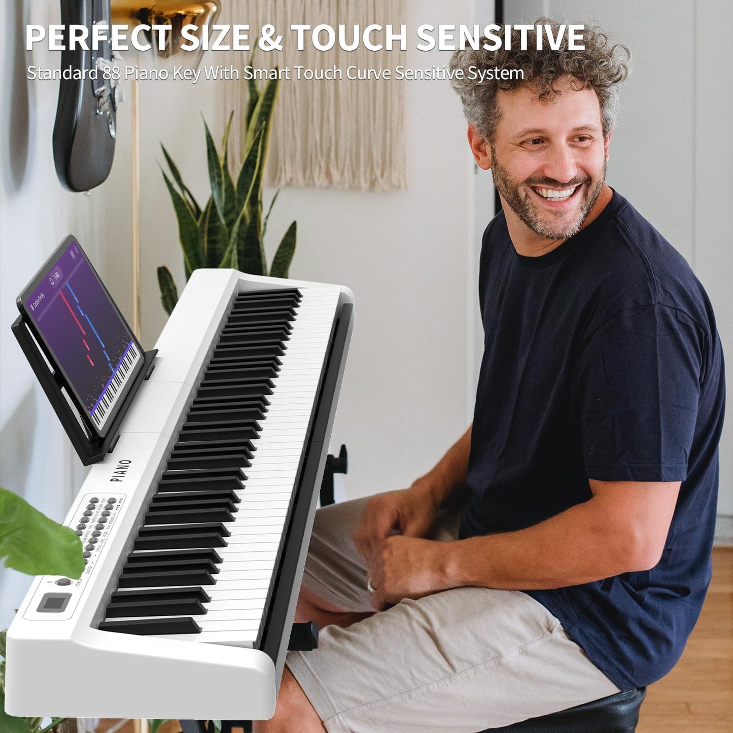 Digital Piano 88 Key Full Size Semi Weighted Electronic Keyboard Piano Set with Stand,Built-In Speakers,Electric Piano Keyboard with Sustain Pedal,Bluetooth,MIDI/USB/MP3 for Beginners Adults