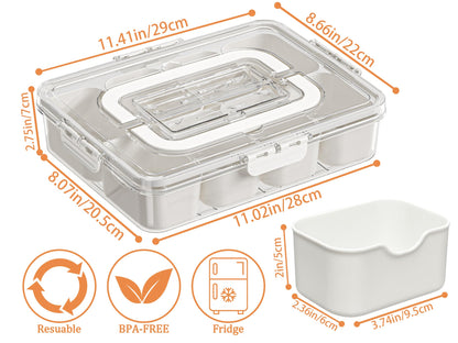 Spaclear Snack Serving Tray with Cutlery Storage, Divided Serving Tray with Lid and Handle-Portable Snackle Box Container Fruit,Veggie Tray (8 Forks, 2 Scoop)