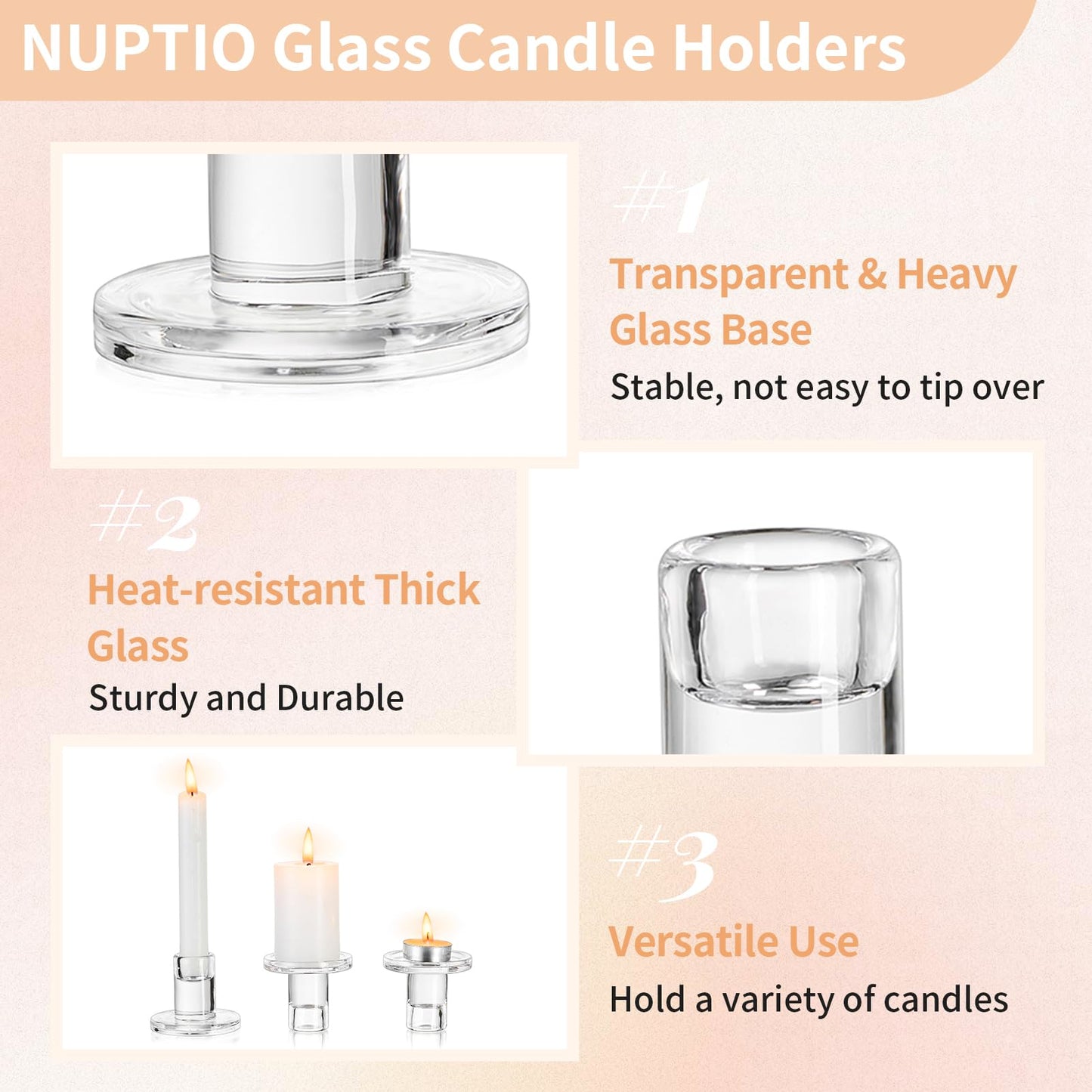 NUPTIO Set of 10 Clear Candle Holders