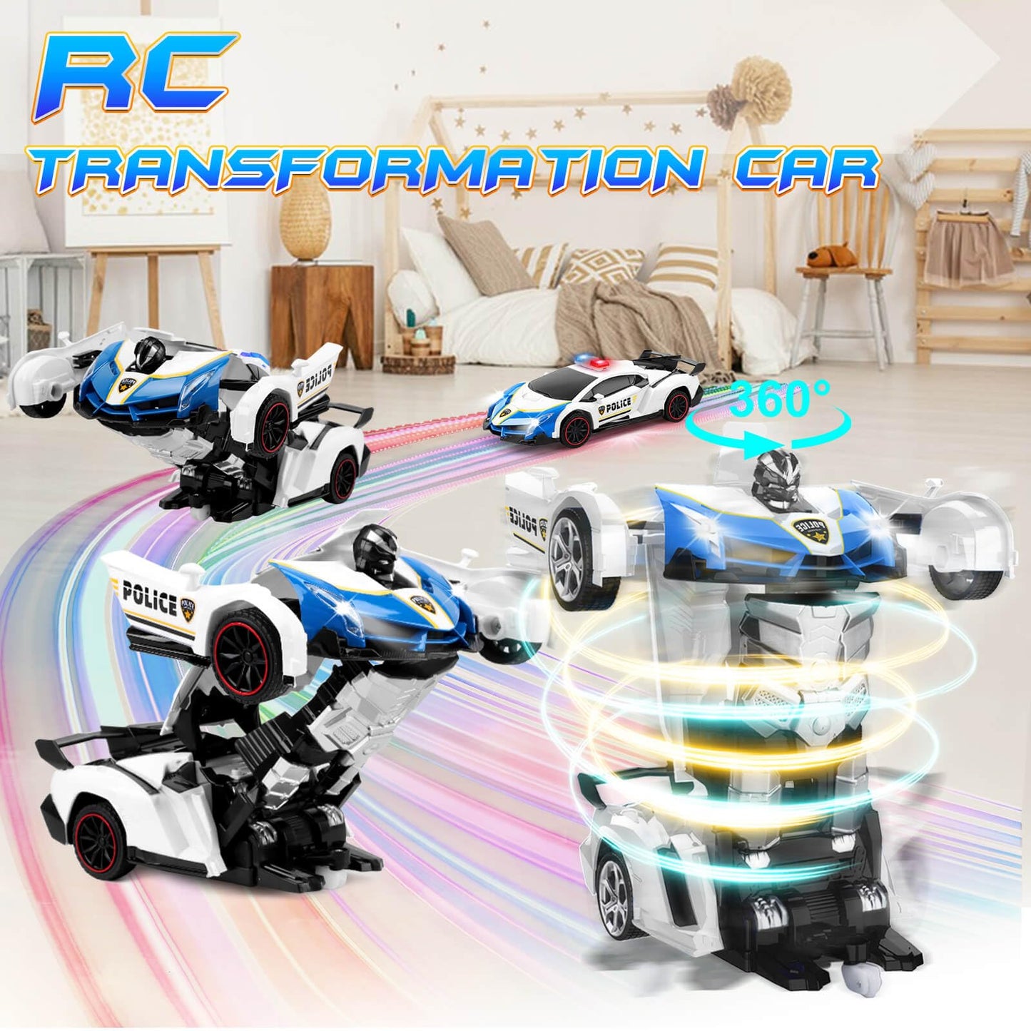 Remote Control Transformer Police Car with LED Light