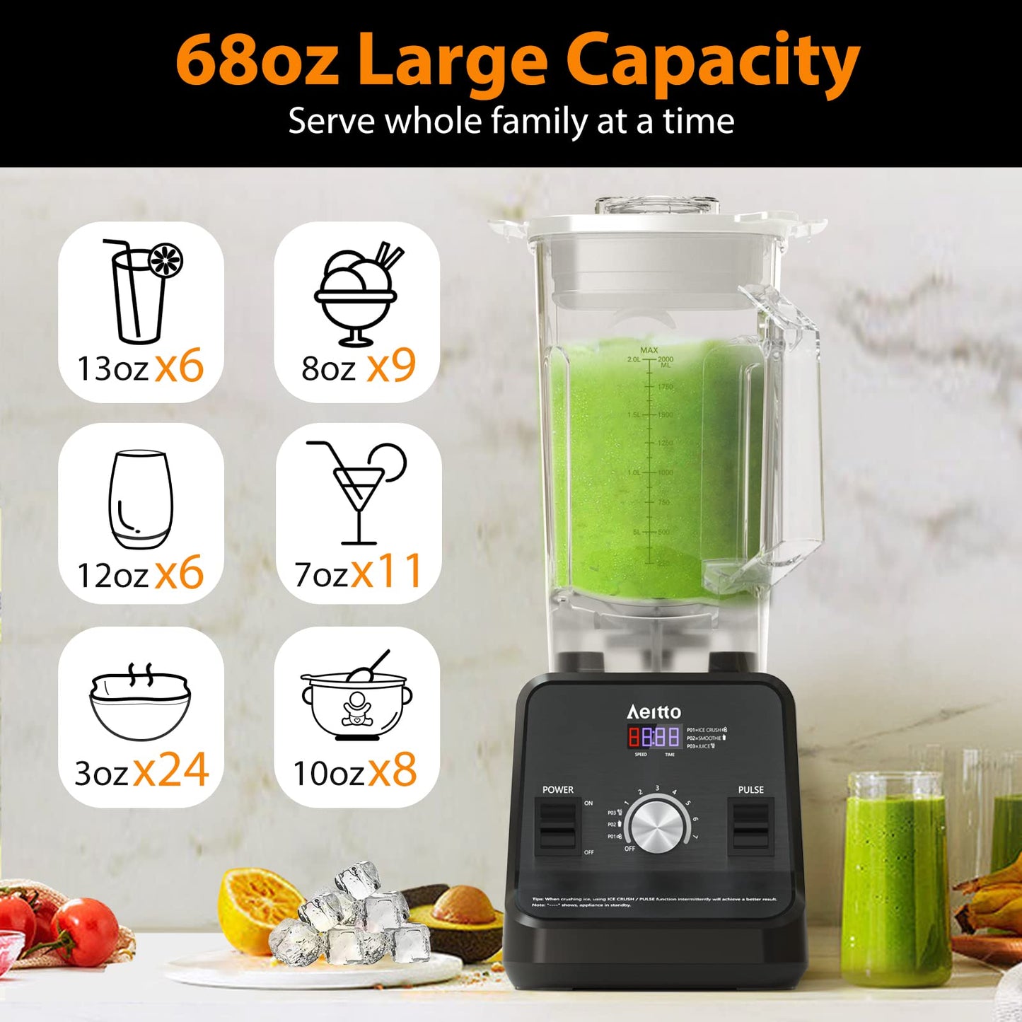 Aeitto 1500W Professional Blender for Ice Drinks