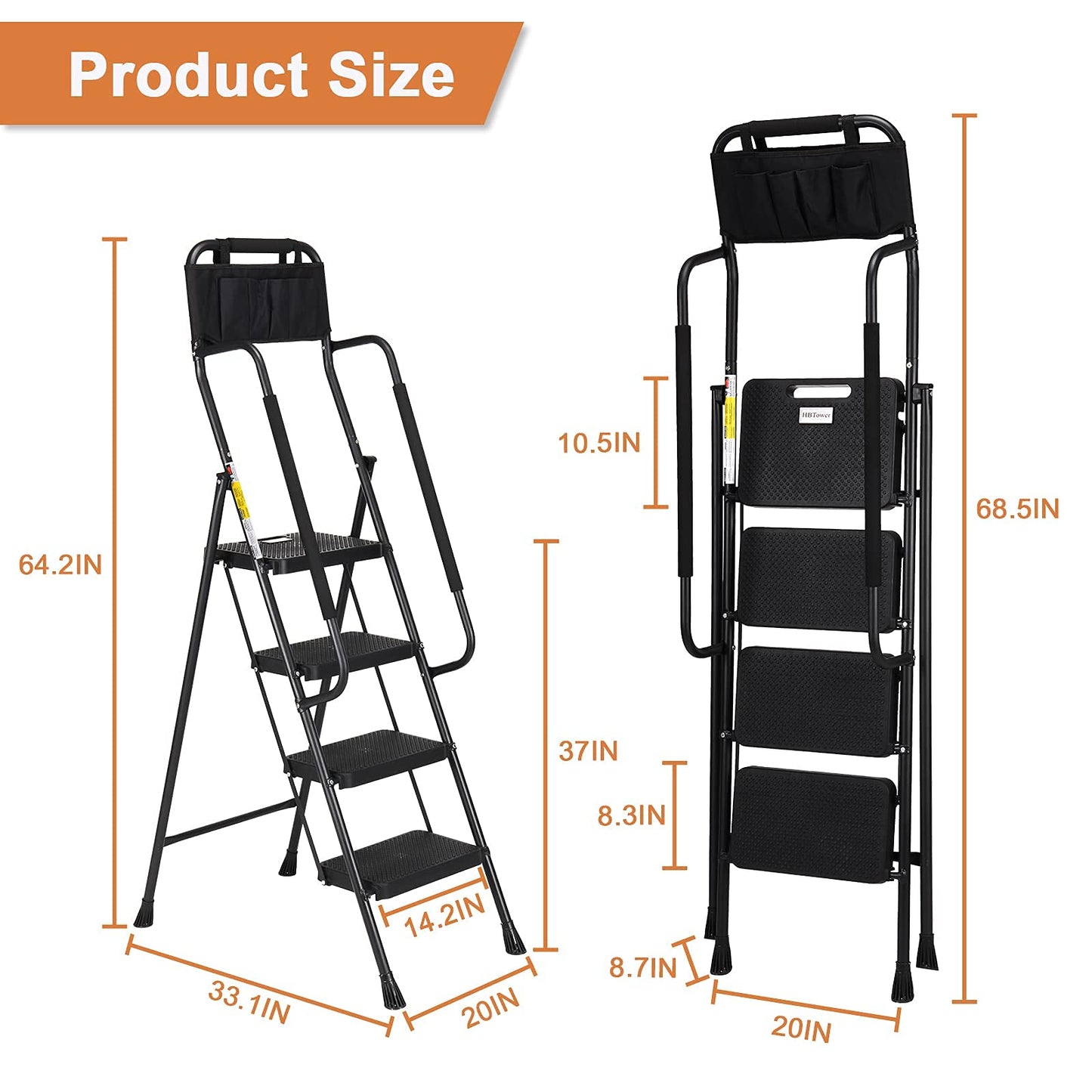 HBTower Folding Step Ladder with Handrails