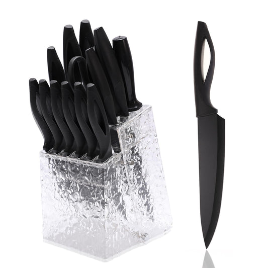 14-Piece Black Stainless Steel Knife Set