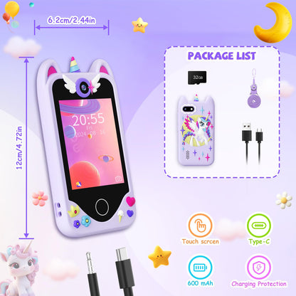 Kids Smart Phone for Girls Gifts - Toddler Christmas Birthday Gift for Age 3 4 5 6 7 8 9 10 Year Old, Kids Cell Phone Toy with Touchscreen, Dual Cameras, Learning, Music Player, Games with 32 GB Card