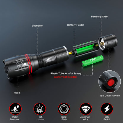 HAUSBELL LED Flashlights, Waterproof, 5 Modes, 2Pack