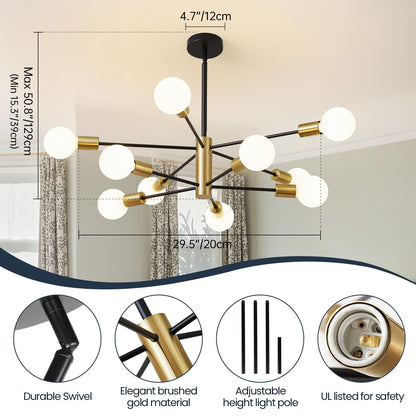 10-Light Modern Black and Gold Chandelier Pendant