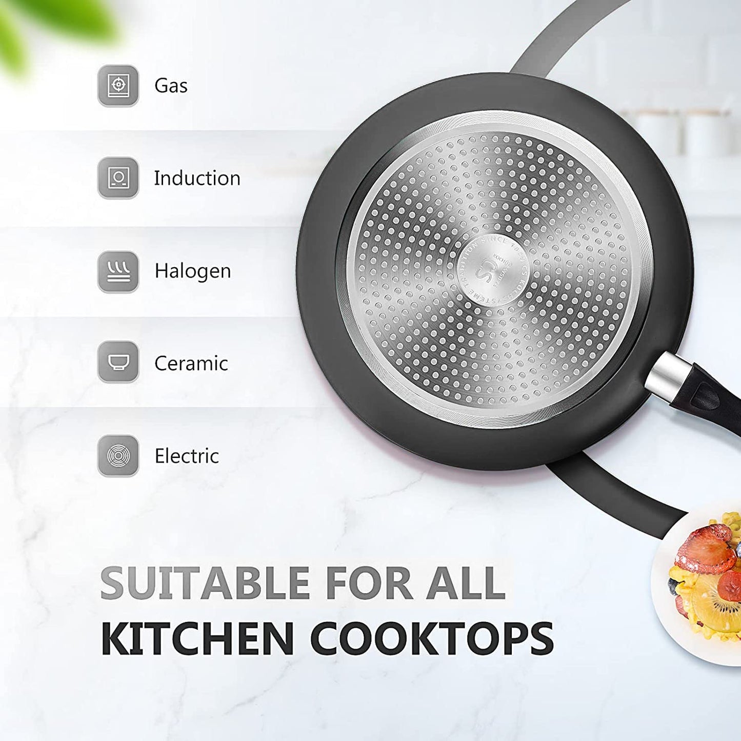 KOCH SYSTEME CS CSK 11 Inch Nonstick Wok Pan with Lid, Ceramic Wok pan with Heat Insulation Handle, 100% APEO & PFOA-Free Non-Stick Coating, Skilllets Cookware, White & Black, Ideal for Friens