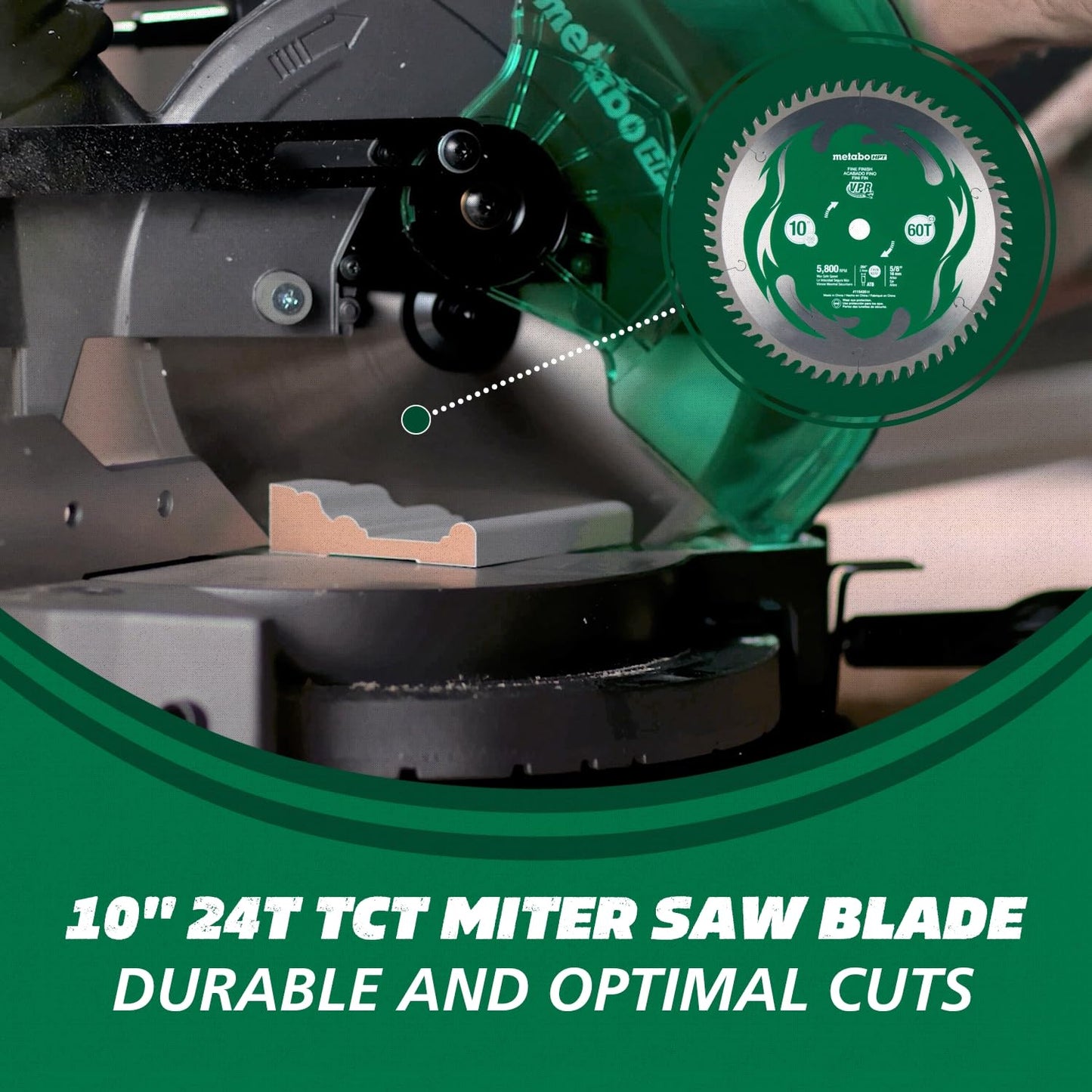 Metabo HPT Compound Miter Saw, 10" Miter Saw with Large Table Saw for woodworking, Power saw with 15-Amp Motor, Accurate Miter Angles, 0-45° Bevel, 24T TCT Miter Saw Blade, Positive Stops, C10FCGS