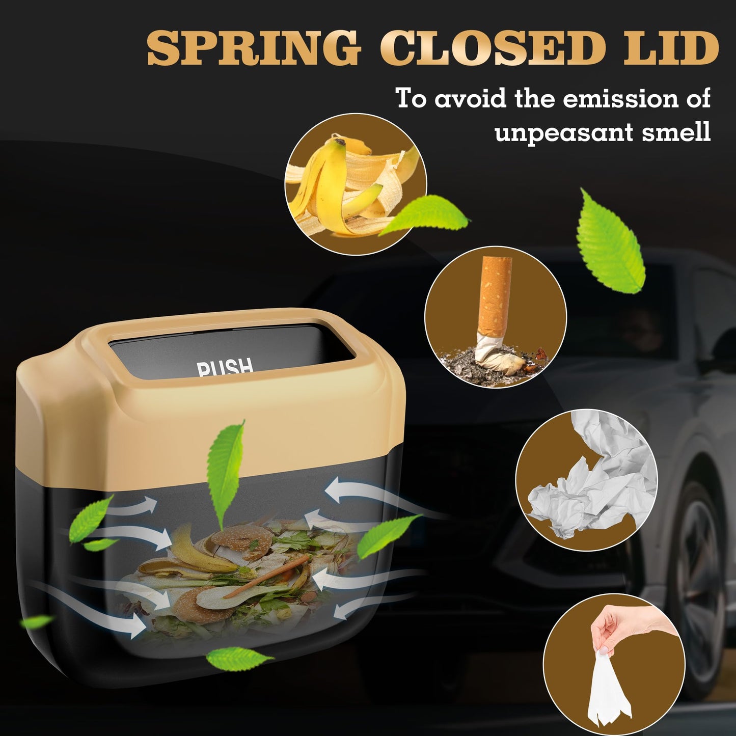 Leakproof Car Trash Can with Lid & Bags
