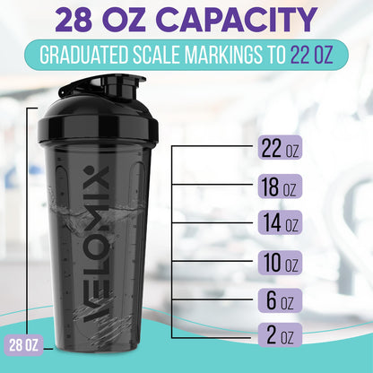 VELOMIX 2-Pack 28 oz Protein Shaker Bottles