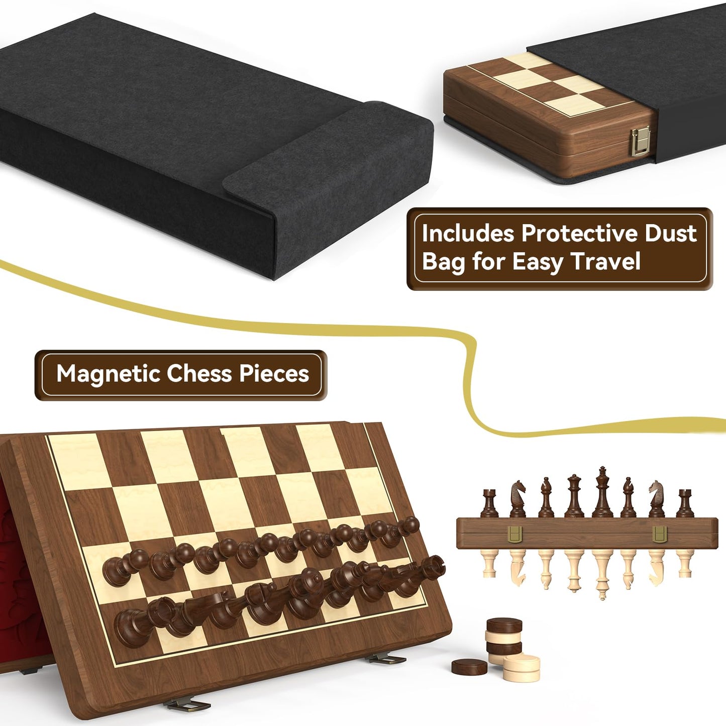 15" Magnetic Wooden Chess and Checkers Set