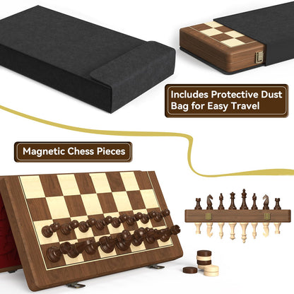 15" Magnetic Wooden Chess and Checkers Set