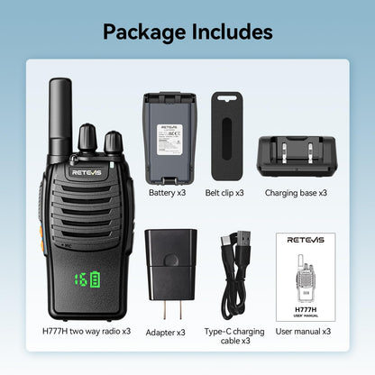 3 Pack Retevis H-777H Rechargeable Walkie Talkies