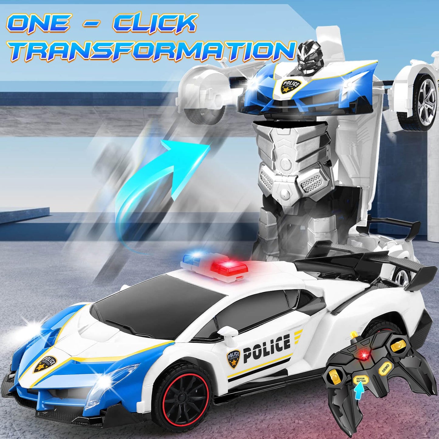 Remote Control Transformer Police Car with LED Light