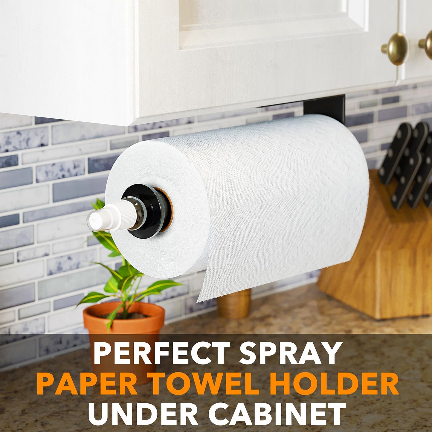 UPDATE: DEAD! SpaceAid SprayNeat Paper Towel Holder with Spray Bottle, Under Cabinet Paper Towels Holders with Sprayer Inside Center, Hanging Wall Mount Papertowels Roller for Kitchen and Bathroom (Black)