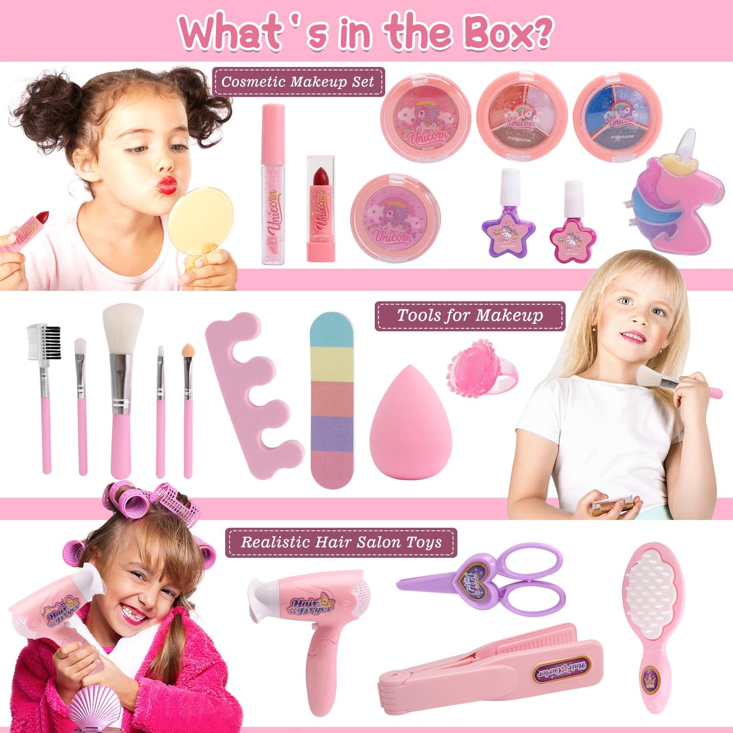 Toys for Girls,Kids Makeup Kit for Girl,Toddler Vanity Makeup Set with Lights,Sound,Kids Toys Princess Pretend Play Washable Make Up Toy,Christmas Birthday Gifts Toys for 3 4 5 6 7 8-10 Year Old Girl