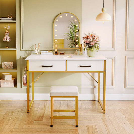 40-Inch Vanity Desk with Stool and Drawers