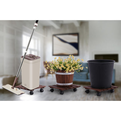 Acacia Wood Plant Caddy with 360 Wheels, Set of 2