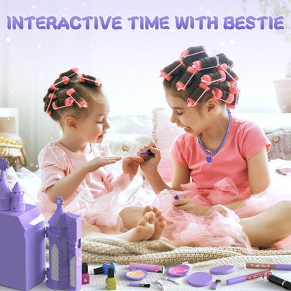 PERRYHOME Kids Makeup Kit for Girl 52 Pcs Frozen Castle Toys for Girls, Safe & Non-Toxic & Washable Little Girl Makeup Set, Toddler Girl Toy Christmas & Birthday Girl Gift for 3-12 (Purple)