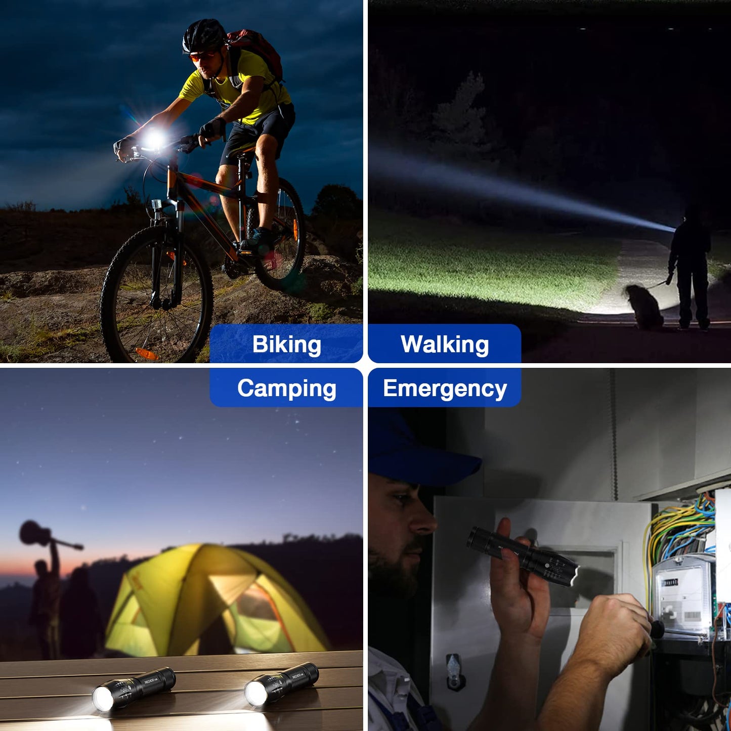 RECHOO LED Tactical Flashlight 4-Pack, Waterproof