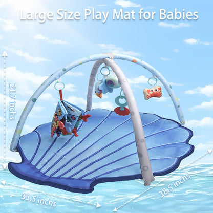 Baby Gym Play Mat for Babies 0-6 Months Infant Tummy Time Mat Activity Gym, Blue Shell Baby Gyms & Playmats Newborn Brain Sensory Development 6-12 Months, Baby Gifts