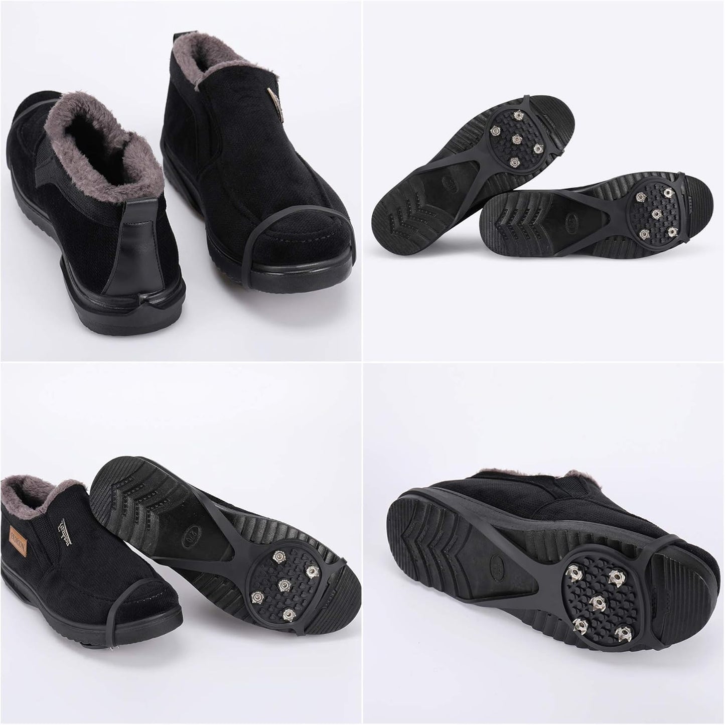 LACE INN Non Slip Gripper Spike, Ice Grippers Traction Cleats Snow Shoe Spikes Grips Crampons with 10 Steel Studs Cleats 2 Pair