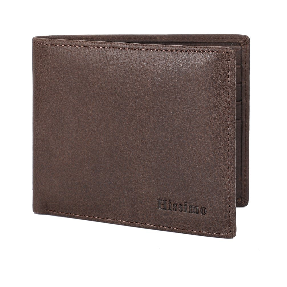 Mens Wallet Genuine Leather Bifold RFID Blocking Wallet with 2 ID Window Slots - Coffee