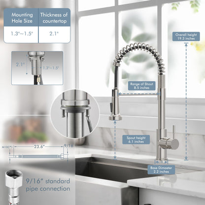 GIMILI Kitchen Faucet with Pull Out Sprayer High Arc Single Handle Spring Kitchen Sink Faucet Brushed Nickel Modern rv Stainless Steel Kitchen Faucets