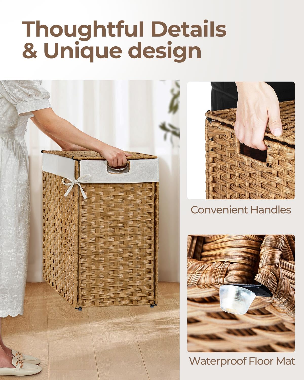 GREENSTELL 130L Wicker Laundry Hamper with Lid