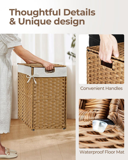 GREENSTELL 130L Wicker Laundry Hamper with Lid