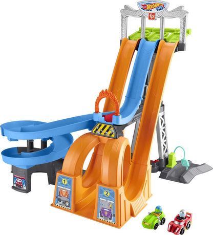 Fisher-Price Little People Toddler Toy Hot Wheels Racing Loops Tower Race Track with Stunt Ramp & Sounds for Pretend Play Ages 18+ Months