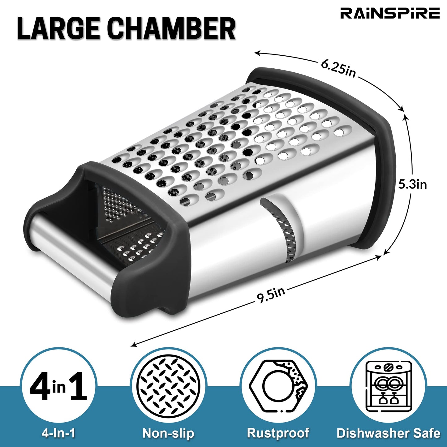Rainspire Stainless Steel Box Grater with Handle