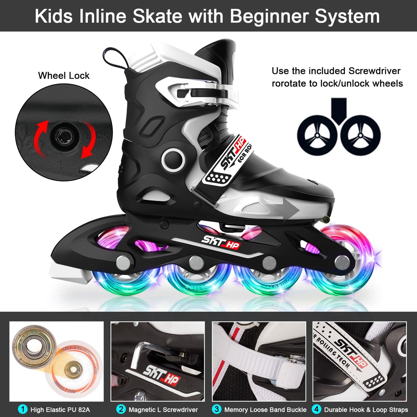 Kids Inline Skates for Girls Roller Blades Boys, Adjustable Inline Skates Kids Roller Blades with Light up Skate Wheels Fun Illuminating Beginner Skating Shoes