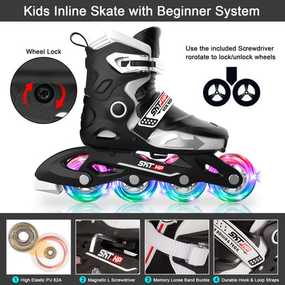 Kids Inline Skates for Girls Roller Blades Boys, Adjustable Inline Skates Kids Roller Blades with Light up Skate Wheels Fun Illuminating Beginner Skating Shoes