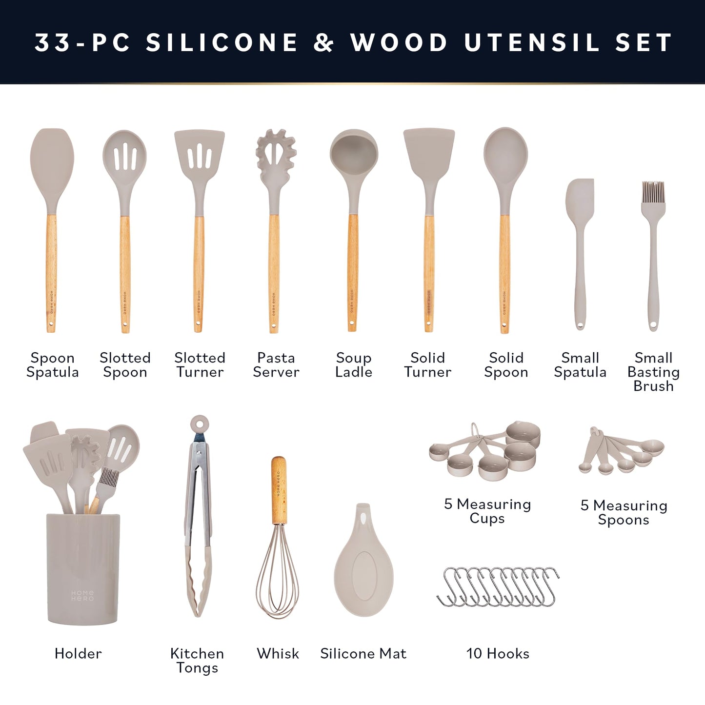 33-Piece Non-Stick Silicone Kitchen Utensils Set