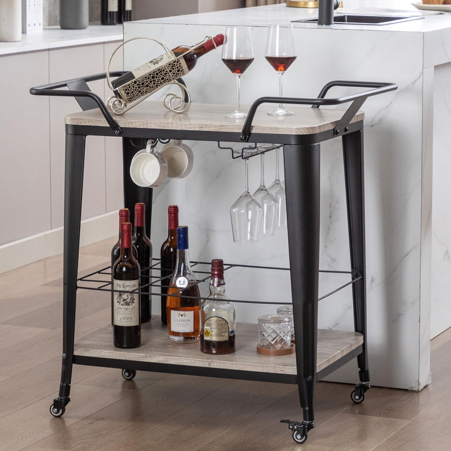 FERFALDER Industrial Rolling Bar Cart with Wheels