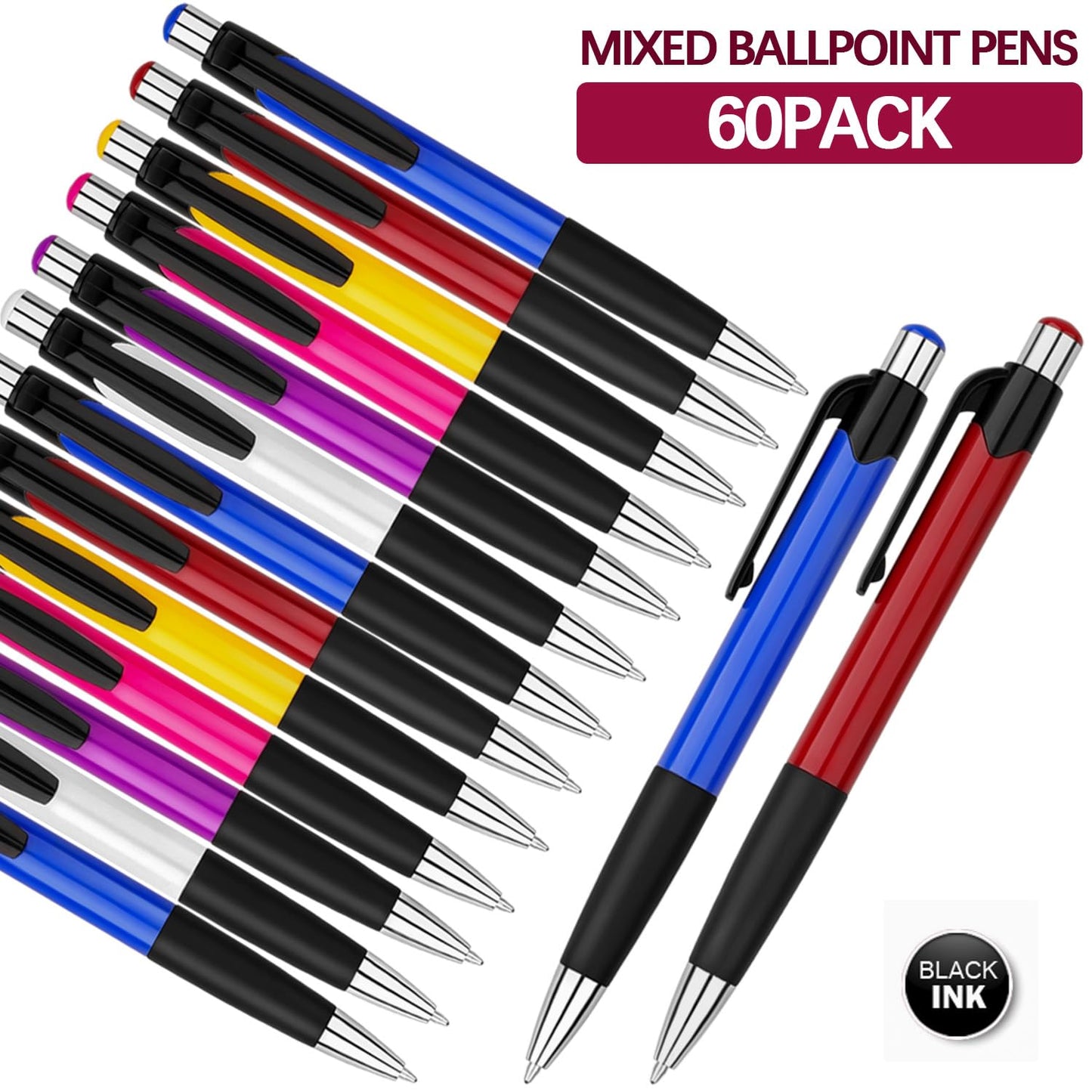 Sikao Bulk Ballpoint Pens, Black Ink, 60 Pack