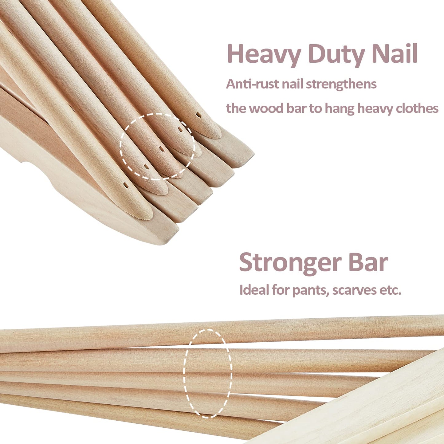 Wooden Coat Hangers 30 Pack with Swivel Hooks