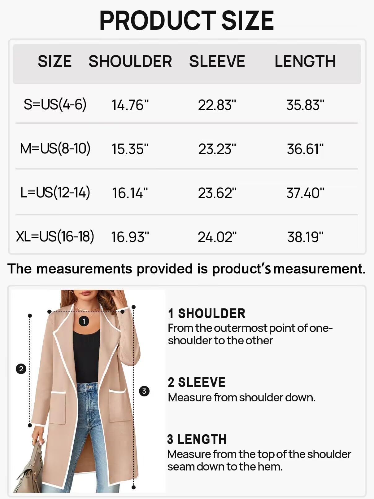 MEROKEETY Women's Open Front Coatigan Sweater Long Sleeve Casual Knit Lapel Cardigan Coat with Pockets, BlockKhaki, Large