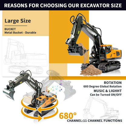 Remote Control Excavator Toy with Lights and Sounds