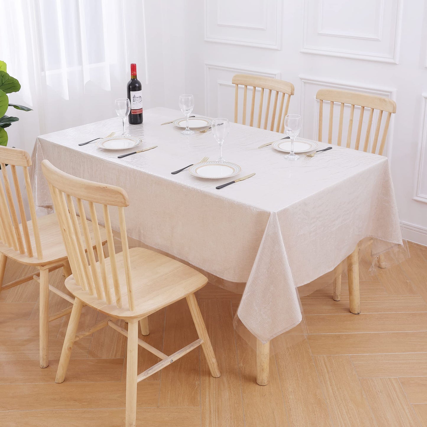 smiry Clear Plastic Table Cloth 60x84 Inch, Waterproof Vinyl Rectangle Tablecloth Protector, Oil Spill Proof Wipeable Transparent Tablecloths Cover for Dining, Picnic, Camping, Outdoor
